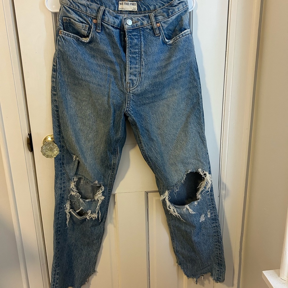 Free People Ripped Blue Denim Jeans